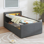Upholstered Children's Bed 90x200cm LED Night Light USB Hydraulic Storage Velvet Dark Grey