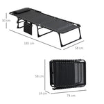 Folding Chaise Loungue Sun Lounger 5 Position Adjustable Backrest Removable Headrest Black Fabric