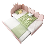 Sofa Bed with Pull-out Bed, 90x200cm Single Guest Bed with Crown Lattice Design, Pink Velvet