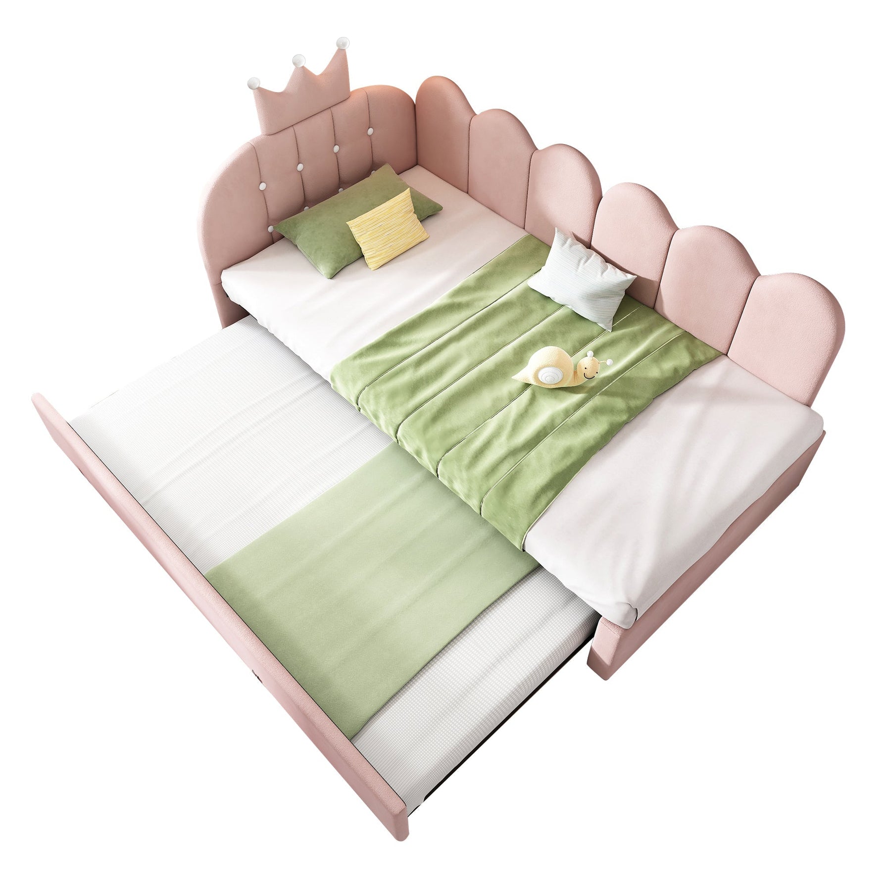 Sofa Bed with Pull-out Bed, 90x200cm Single Guest Bed with Crown Lattice Design, Pink Velvet