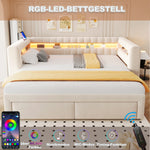 Upholstered Sofa Bed with Pull-Out Bed & Drawers, Beige Velvet