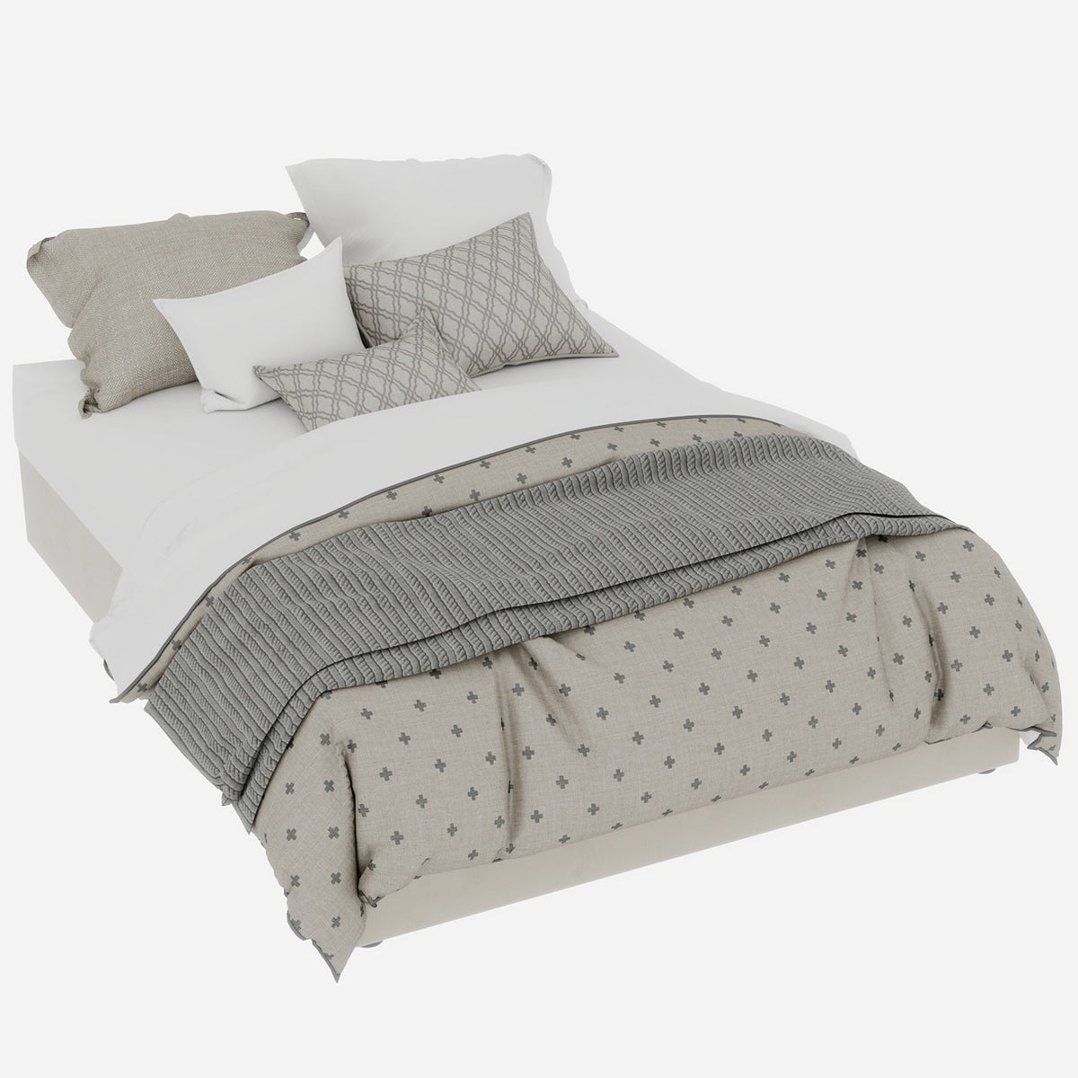 Modern Minimalist Bed Frame 140x200cm Gas Lift Pistons, Beige Dutch Velvet