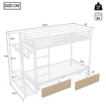 Bunk Bed 90x200 cm with Drawers & LED, White Iron Frame