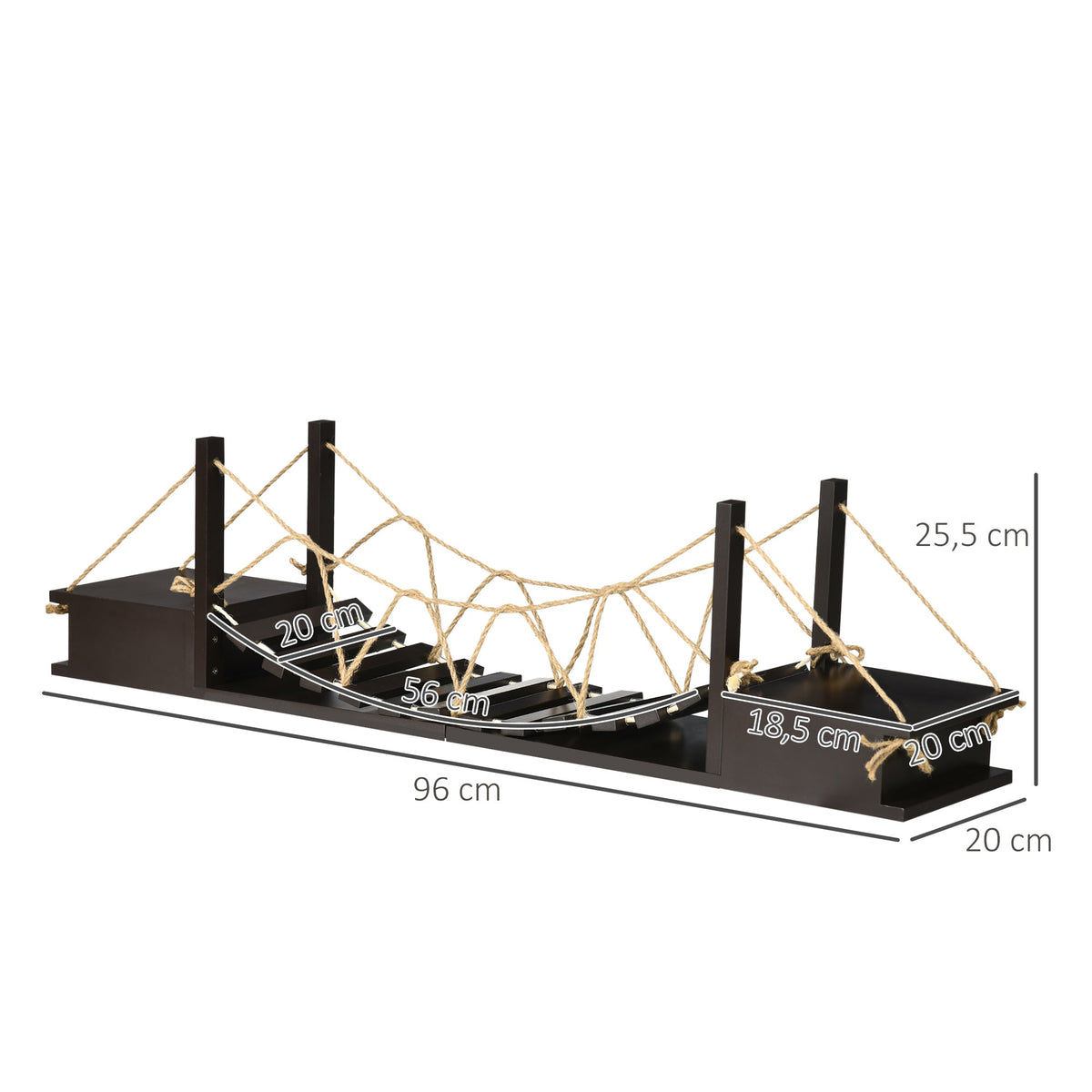 Cat Climbing Wall, Scratching Post & Hanging Bridge, Wall Mounted, Brown