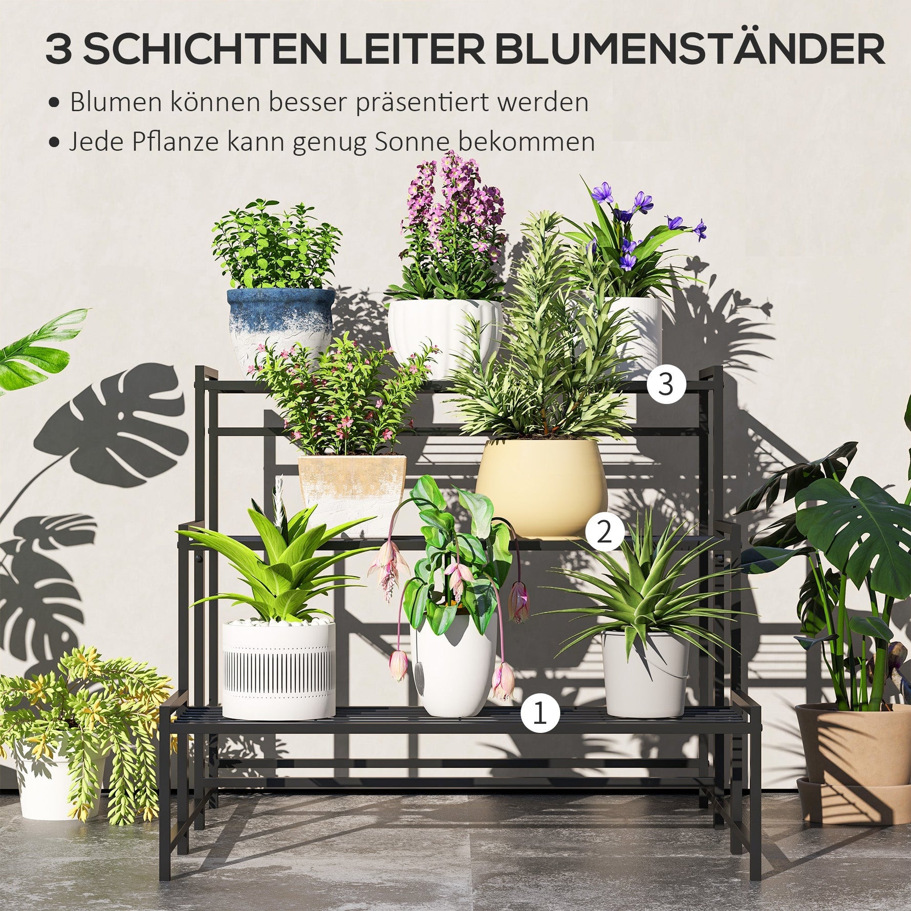 3-Tier Plant Stand, Metal, 66cm High, Black