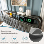 Upholstered Double Bed, USB-C Charging, APP-Control LED, 140x200, 4 Drawers, Velvet