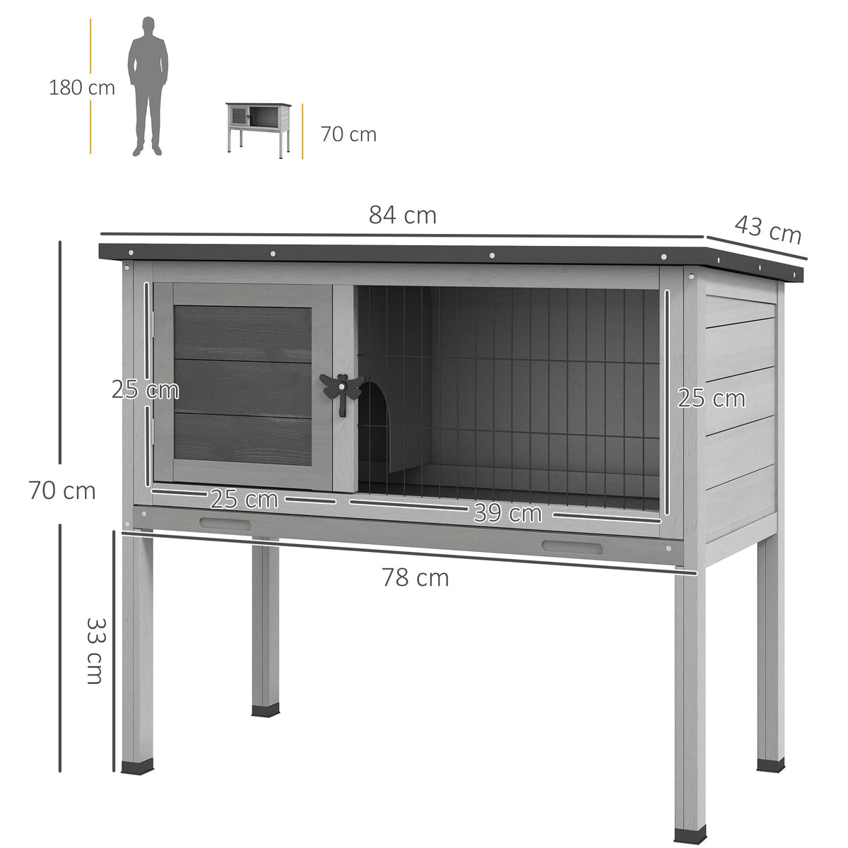 Rabbit Hutch Winterproof Hinged Roof 84x43x70 cm Fir Wood, Grey