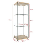 Display Cabinet Modern LED Tempered Glass Single Door 3-Tier - Natural Wood Look