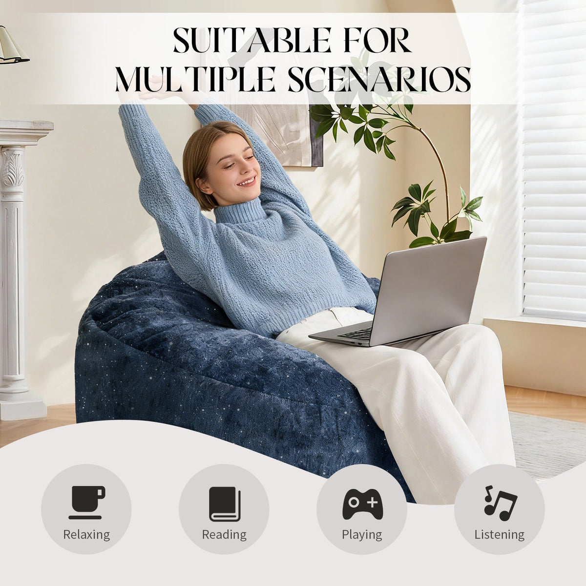 Curved High-Back Bean Bag Chair with Full-Body Contour Support
