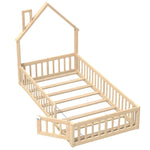 Children's House Bed 90x200 cm Chimney Shape, Natural Pine Wood