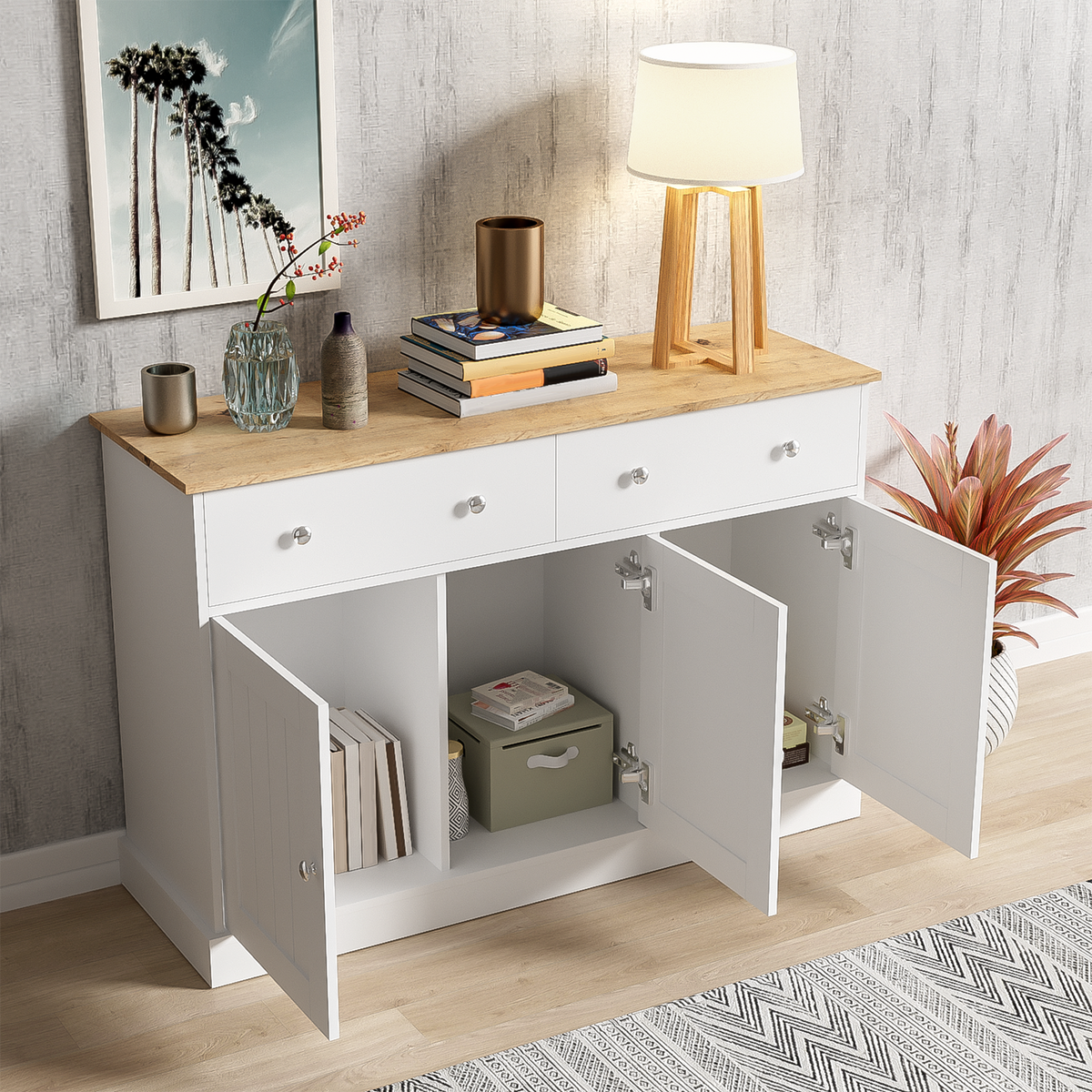 Sideboard, Engraved Texture Living Room Cabinet