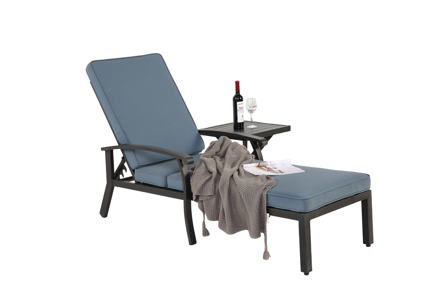 Lounge Patio Chair, Adjustable Reclining Rustproof Aluminum Poolside Chaise, Blue