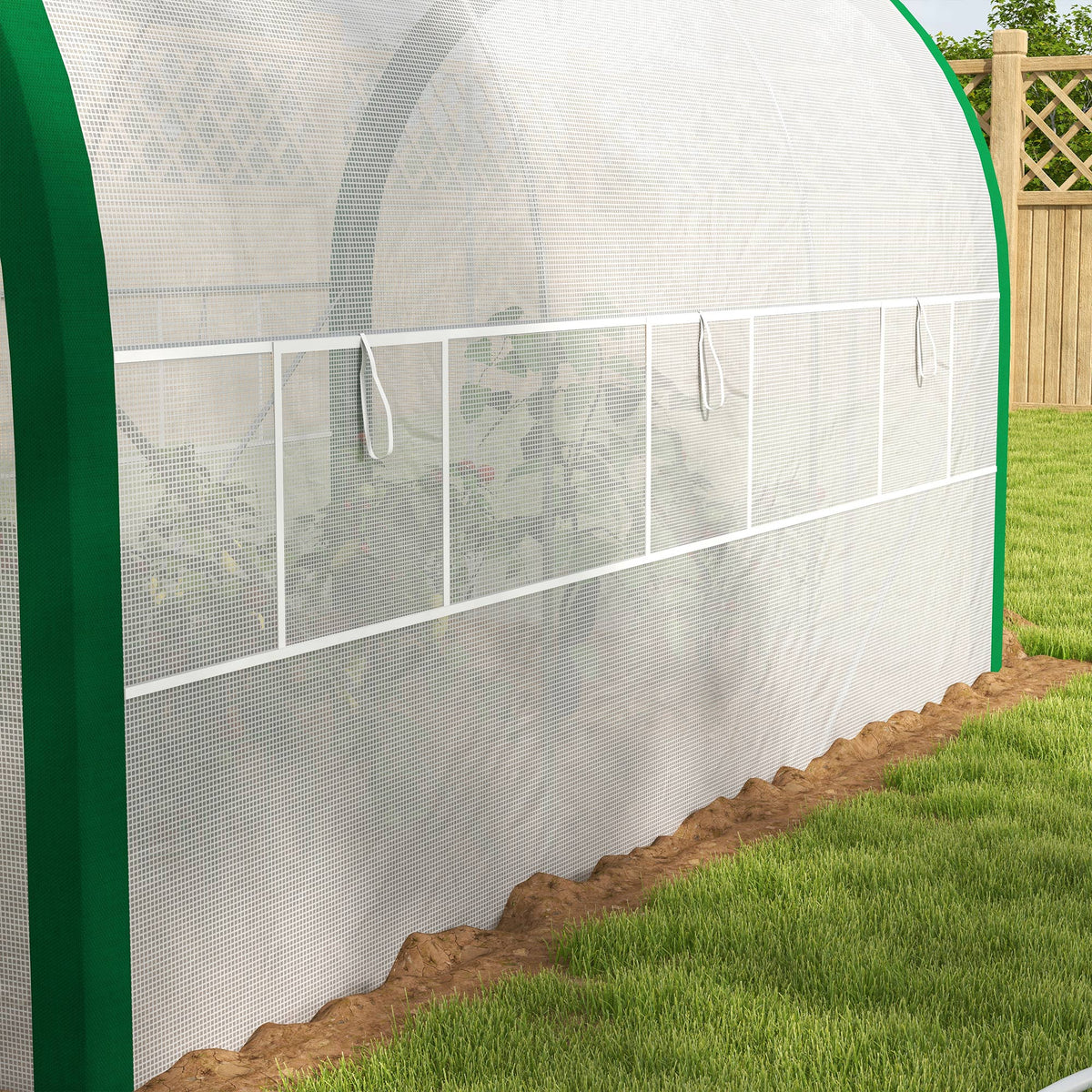 Foil Greenhouse Tunnel, 3.58 x 2.1 x 2.1 m Roller Door, Galvanized Steel, White
