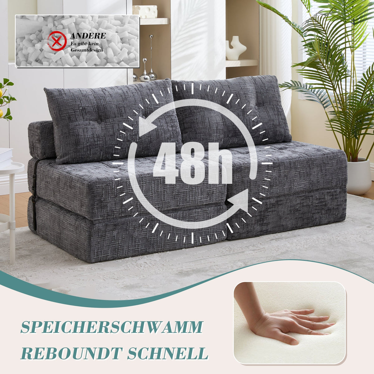 Folding Sofa Bed with Pillows & Backrest, Comfortable Floor Mattress