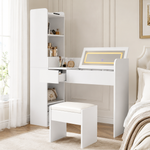 Dressing Table with LED Mirror, USB Charging & Stool, White