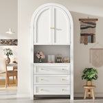 Tall Arched Storage Cabinet Drawers Doors Shelves - White