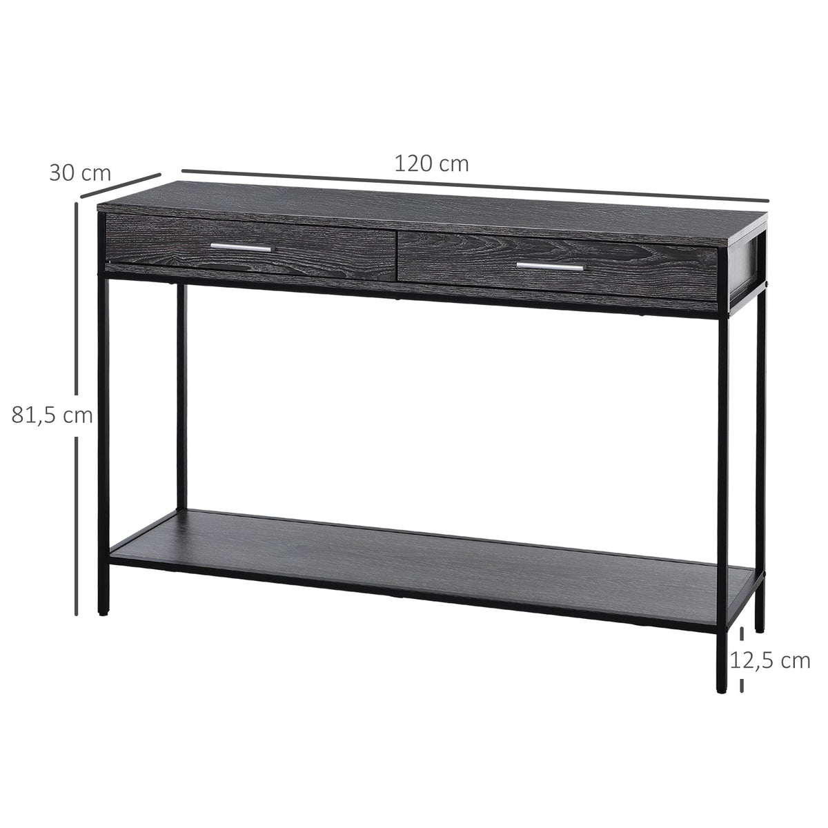Console Table with 2 Drawers, Lower Shelf, Steel Grey