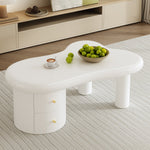 Coffee Table, Irregular Shape 2-Drawer Space-Saving Stylish Stable, White