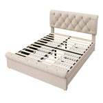 Double Upholstered Bed 140x200cm, 4 Drawers Adjustable Headboard, Natural Finish