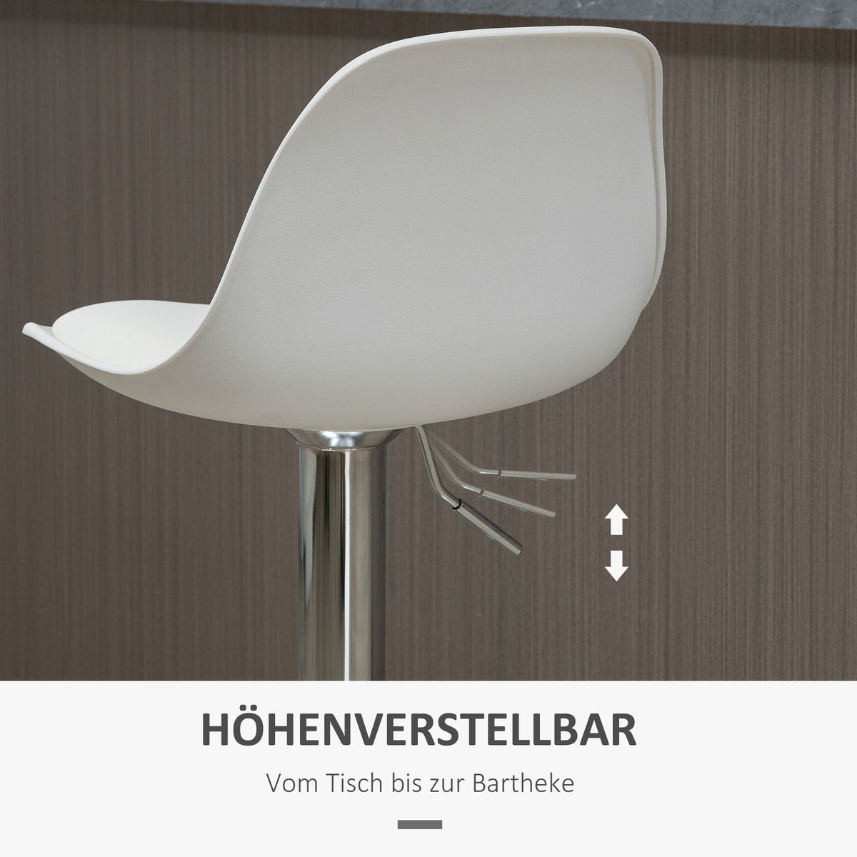 Bar Stools, Set of 2, Swivel, Height-Adjustable, White Faux Leather and Steel