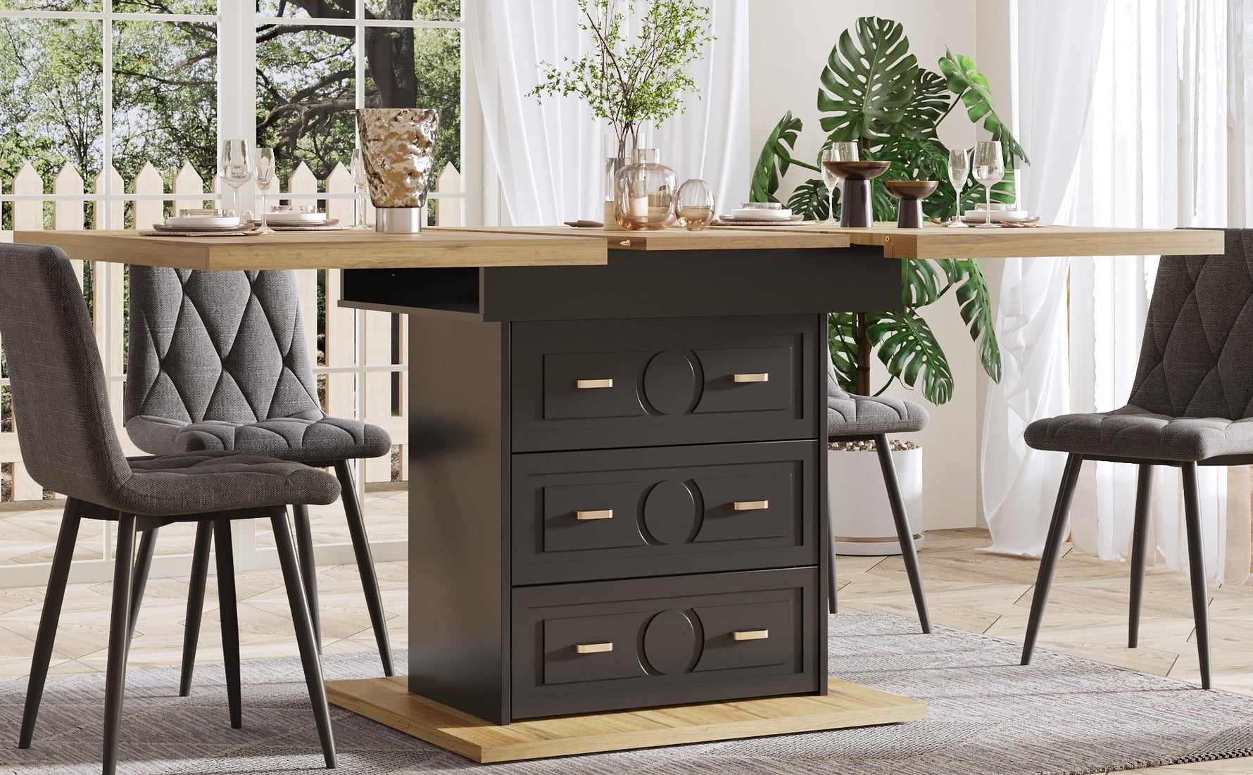 Extendable Dining Table 110-140x80cm 6 Person - Wood Grain