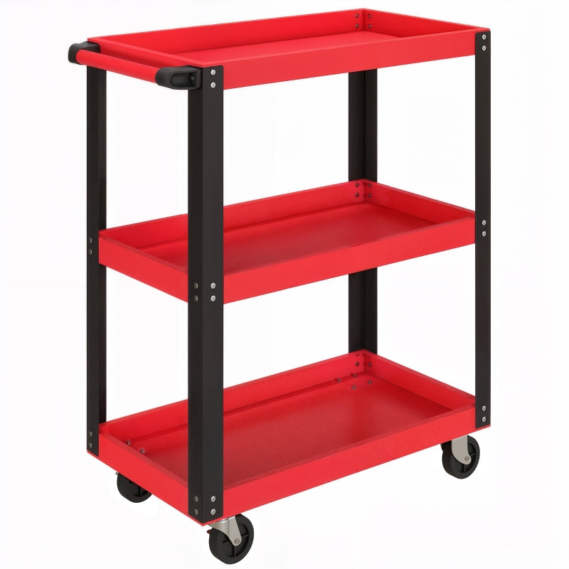 Tool Trolley 3 Levels, 120 kg Load Capacity, Metal Frame, Red