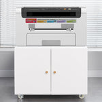 Metal Printer Stand Storage with Door, Shelf & Wheels - White