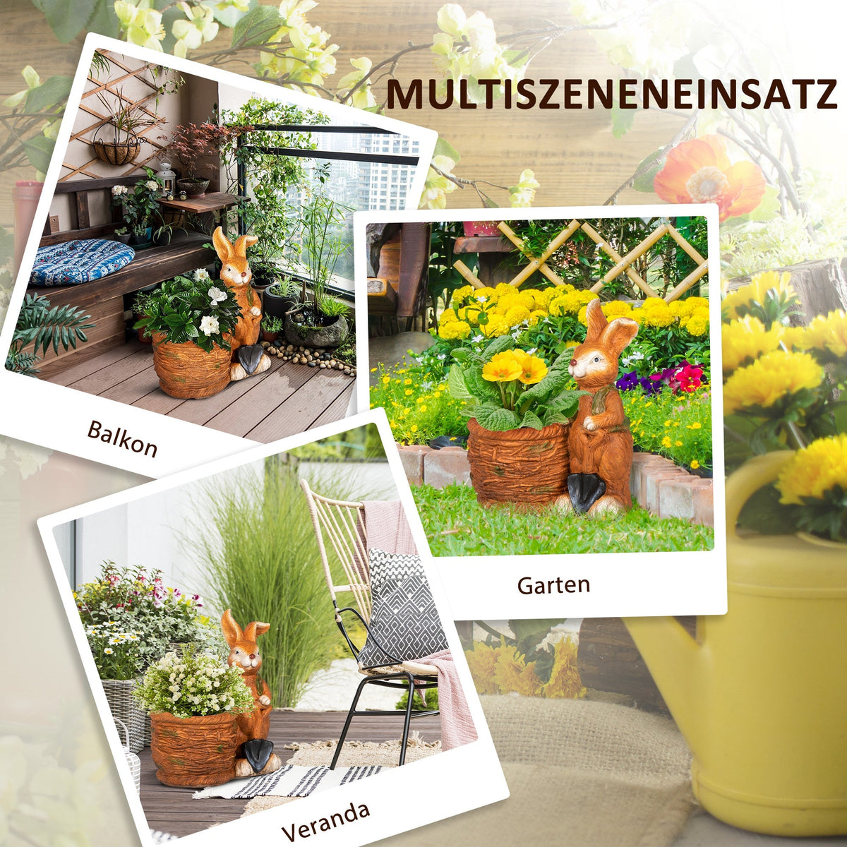 Flowerpot Rabbit Wicker Basket Herb Pot with Drainage Hole MgO