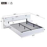 Double Bed with USB, Clock, Bluetooth Speaker and LED, 160x200cm, White Wood