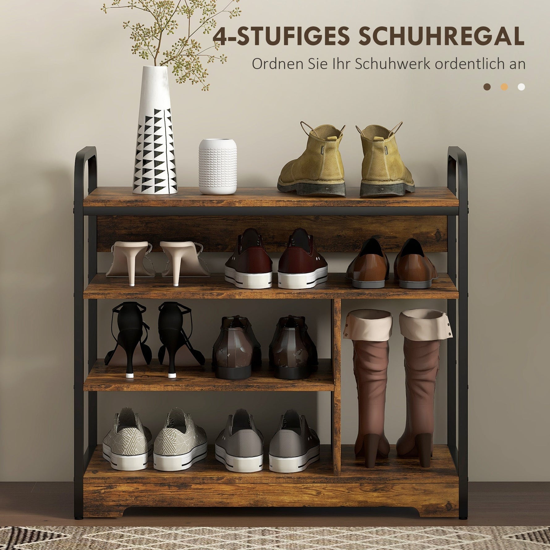 Shoe Rack 4 Levels, Max 11 Pairs, Rustic Brown