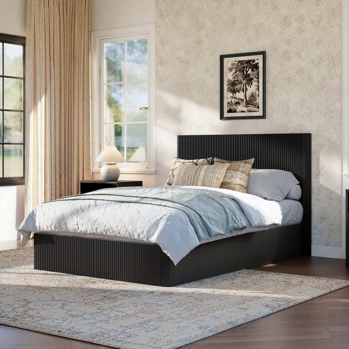 Modern Bed with Hydraulic Lift & Storage, 140x200 cm - Black