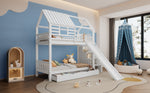 Bunk Bed, House Bed with Stairs, Slide, Storage, Safety Gate & Drawer, Pine/MDF, White