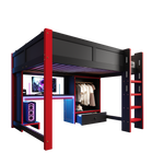 Gaming Loft Bed 140x200cm with Desk & LED, Black + Red