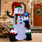 Inflatable Snowman with 3 Penguins, LED Lighting, Polyester