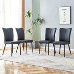 Dining Chair Modern Minimalist PU Leather Back Metal Legs - Black