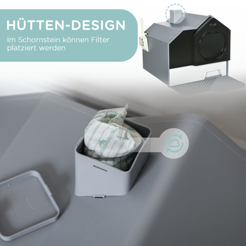 Cat Litter Box, Removable Tray with Sieve Mat & Scoop, Grey