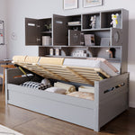Sofa Bed, 90 x 200 cm Multifunctional Hydraulic Single Bed Frame, Grey Wood