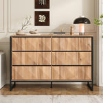 Sideboard & Chest of Drawers, Metal Legs, Raised Doors, Black and Natural Wood