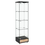 Glass Display Cabinet with LED Lighting, Drawers & Tempered Glass Shelves, H167cm Black