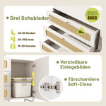 Chest of Drawers with Rattan & Gold Handles, 3 Drawers 1 Door, White Country Style