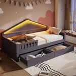 Children's Bed with LED Light Strip and Storage Drawers, 90x200 cm, Grey