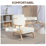 Nordic Armchair, Upholstered Lounge Chair, Wooden Frame, Velvet Look, Cream White