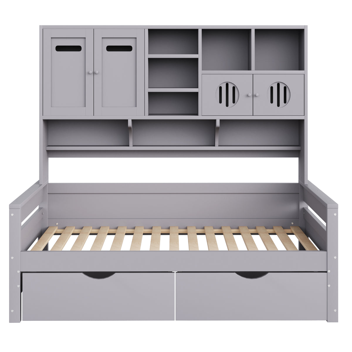 Wooden Sofa Bed 90x200 cm with Large Storage Drawer, Grey