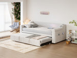Sofa Bed, 90/180*190cm, Bluetooth, USB, Storage, Slatted Frame, Velvet Beige