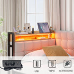 Upholstered Sofa Bed 90x200, 2 Drawers, LED Lamp, USB/Type-C Port, Beige