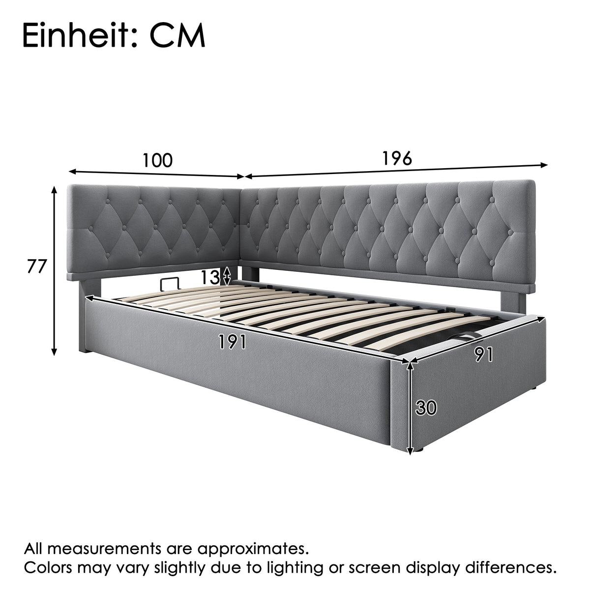 Upholstered Day Bed 90x190cm, Sofa Bed with Hydraulic Storage, Velvet Gray