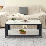 Rectangular Coffee Table Modern Marble-Effect Top Metal Legs White and Black