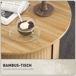 Bamboo Coffee Table, Hidden Storage Round Side Table, Natural