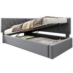 Upholstered Day Bed, 90x200cm Sofa Bed with Hydraulic Storage, Velvet Gray