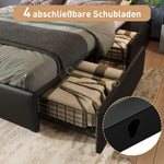 Bed Frame, LED, 4 Drawers, Adjustable Headboard, Single 90x200cm, PU Black